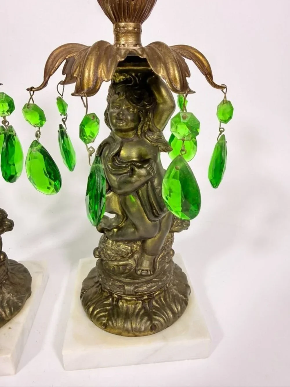 Candle Holders Bronze color Cherub Pair Set 2 Candleabra Italian Marble Bases It